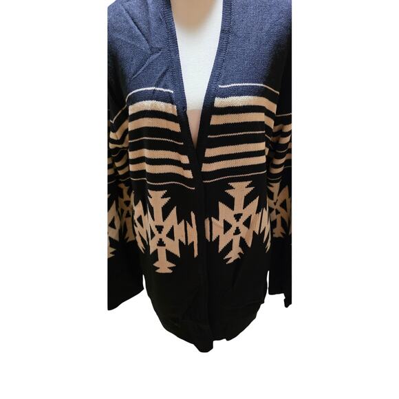 Super Line Southwestern Geometric Cardigan – Navy Blue – Open Front Sweater (S) - Picture 2 of 5